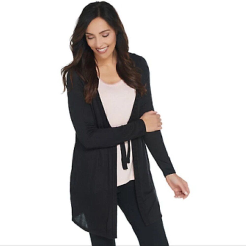New AnyBody Hacci Tie Front Cardigan in Black | Size Small